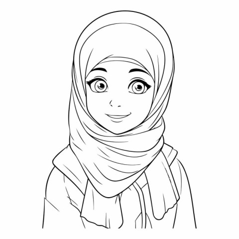 Arabic woman in headscarf for coloring book.