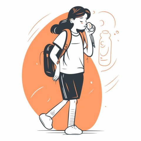 Young woman with a backpack and bottle of water.