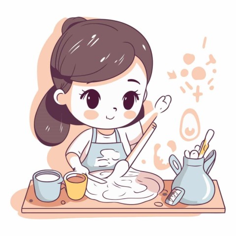 Illustration of a Cute Girl Baking in the Kitchen.