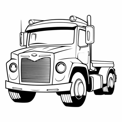 Vector Illustration of a Truck. Black and White Cartoon Style.