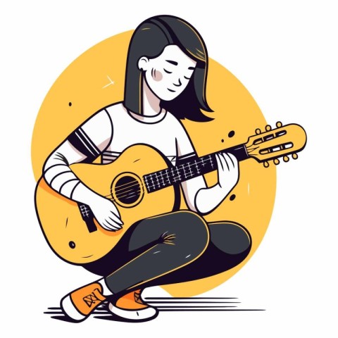 Girl playing guitar of a young woman playing guitar.