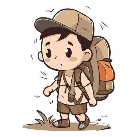 Boy Hiking with Backpack and Backpacker Vector Illustration