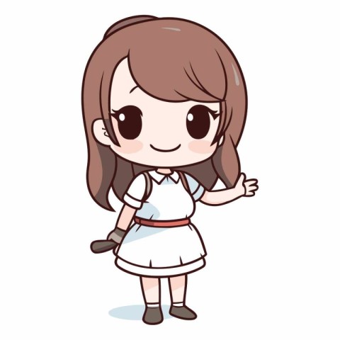 Cute little girl cartoon in white dress design.