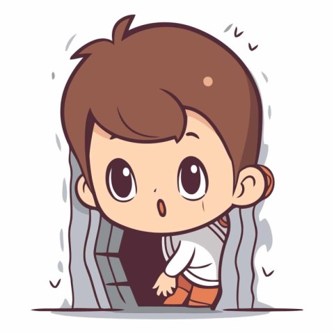 Little boy in a tunnel. Cute cartoon character vector illustrati