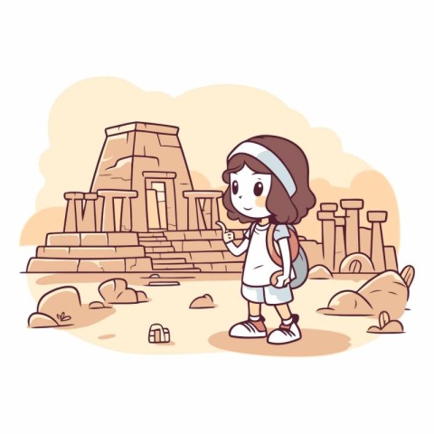 Illustration of a Kid Girl Traveling to Ancient City of Persepol