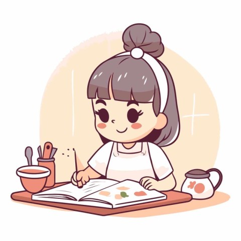 Cute little girl doing her homework at home.