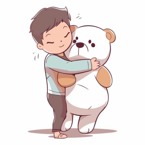 Cute little boy hugging a big teddy bear.