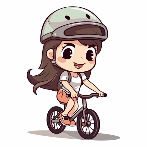 cute little girl riding a bike on white background