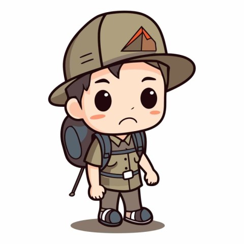 Explorer boy cartoon character vector illustration. Army and mil