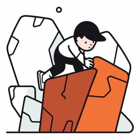 Vector illustration of a businessman climbing up the mountain. B