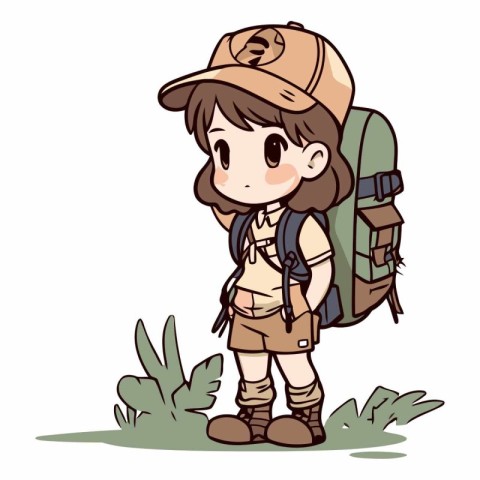 Cute little boy scout with backpack and hat.