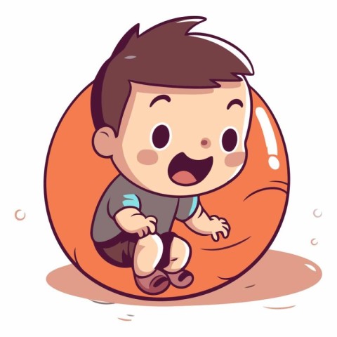 Illustration of a Little Boy Sitting on an Beanbag and Smiling