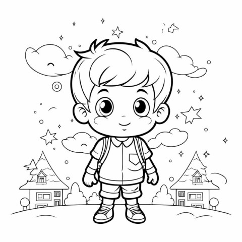 Coloring Page Outline Of a Cute Little Boy Vector Illustration