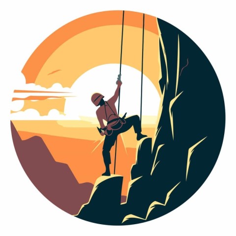 Silhouette of a rock climber climbing on a cliff.