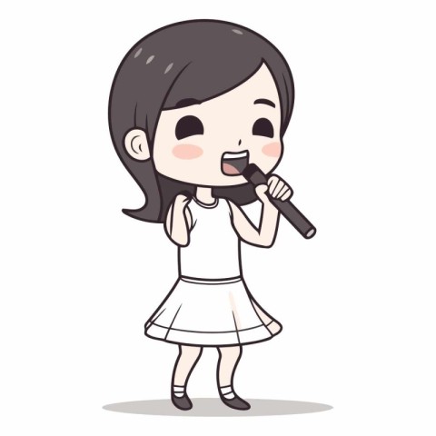 Girl singing with a microphone - Cute cartoon style vector illus