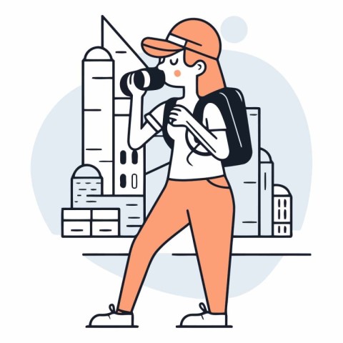 Vector illustration of a girl in a cap with a camera in her hand