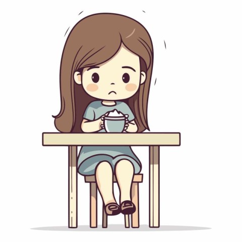 Little girl sitting at the table and drinking tea.