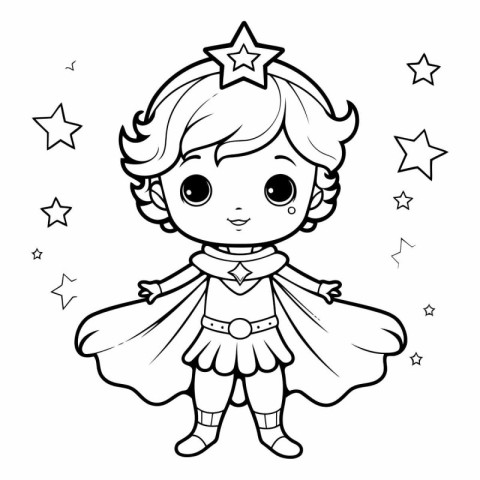 Coloring book for children: little girl in superhero costume wit