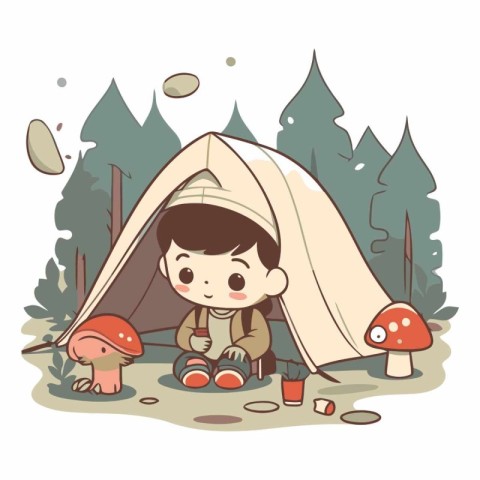 cute little boy camping in the forest. eps10