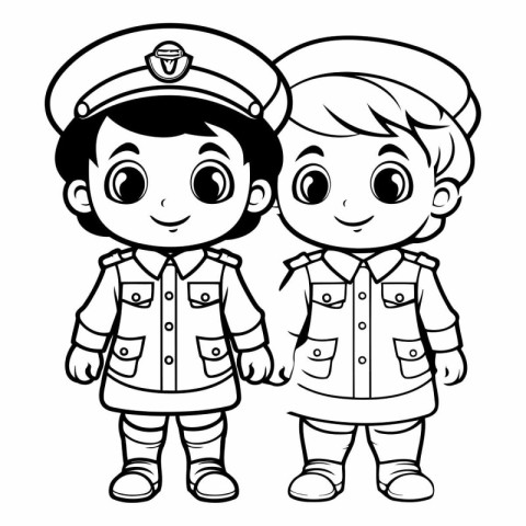 Coloring book for children - Boy and girl in police uniform.