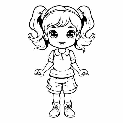 Cute Little Girl Cartoon Mascot Character Vector Illustration.