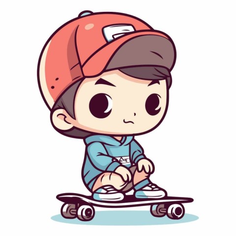 Cute Cartoon Boy Skateboarder Character.