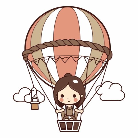 cute little girl flying in hot air balloon vector illustration g