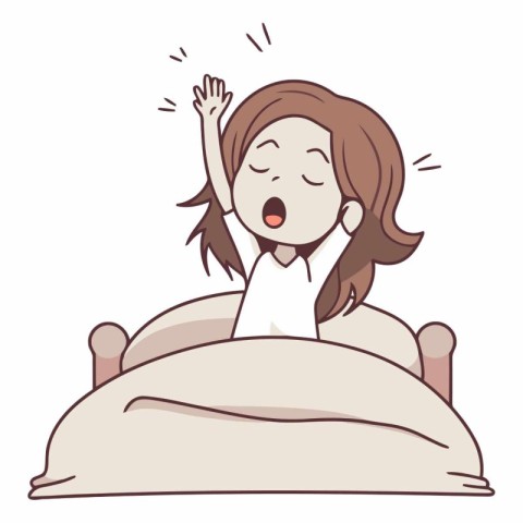 Illustration of a Sleepy Young Woman Waking up in the Morning