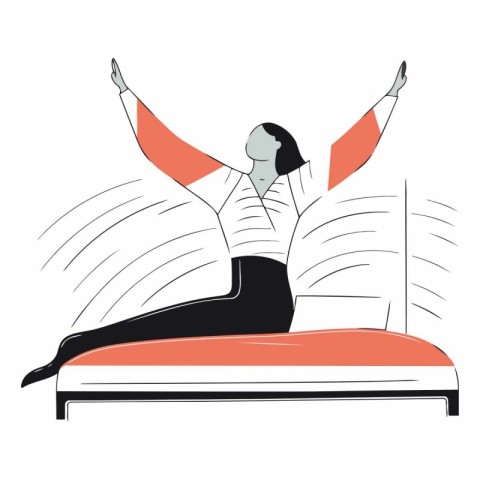 Vector illustration of a woman stretching on the bed in the morn