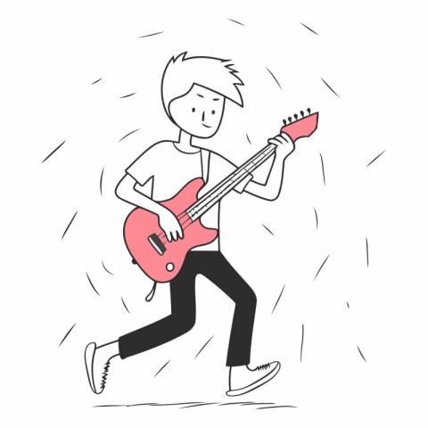 Man playing electric guitar in doodle style.