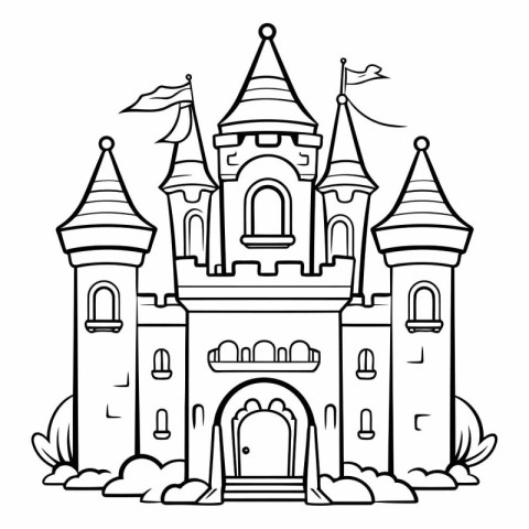 Fairytale castle. Black and white vector illustration for colori