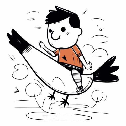 Cartoon illustration of a boy flying on a jet ski - vector