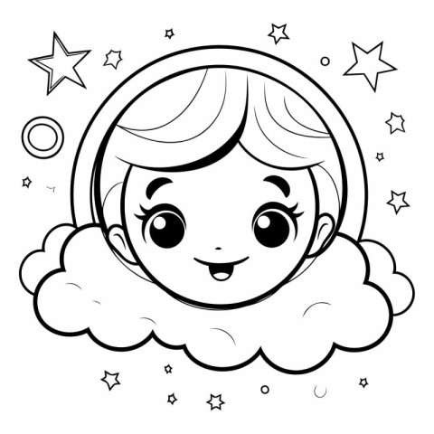 cute little boy with moon and stars kawaii character vector illu