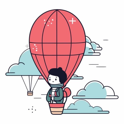 Hot air balloon with a man in the sky vector illustration graphi