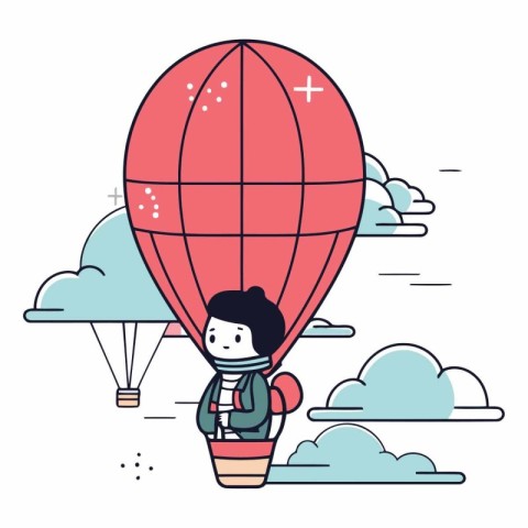 Hot air balloon with a man in the sky vector illustration graphi