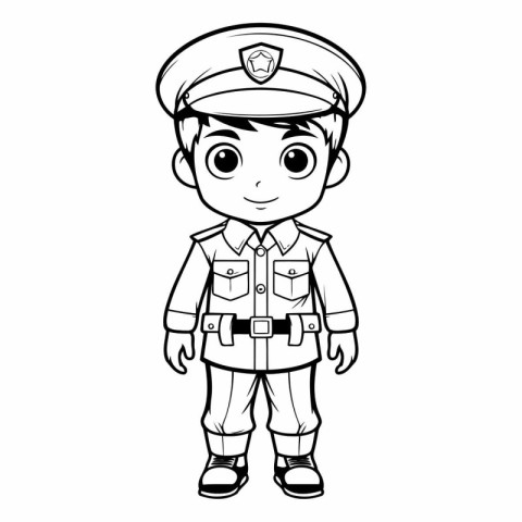 Coloring book for children - Policeman. Cartoon vector illustrat