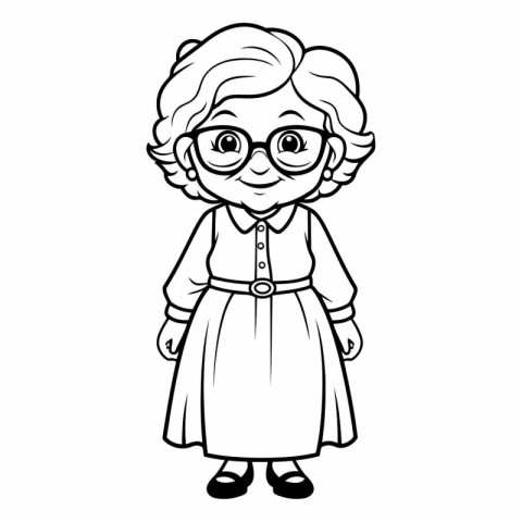 Coloring book for children. Grandmother in a dress and glasses