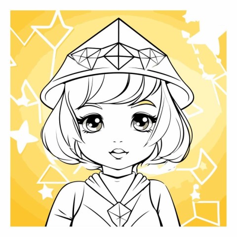 Cute cartoon girl with a crystal crown on her head.