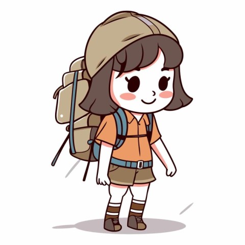 Backpacker girl with backpack in cartoon style.