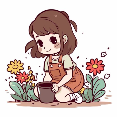 Little girl watering flowers of a little girl watering flowers.