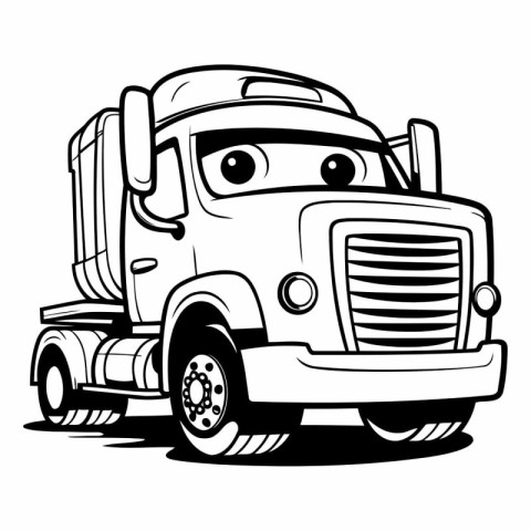 Truck with a trailer. Black and white vector illustration for co