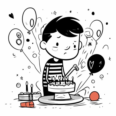 Cute boy blowing out candles on a birthday cake.