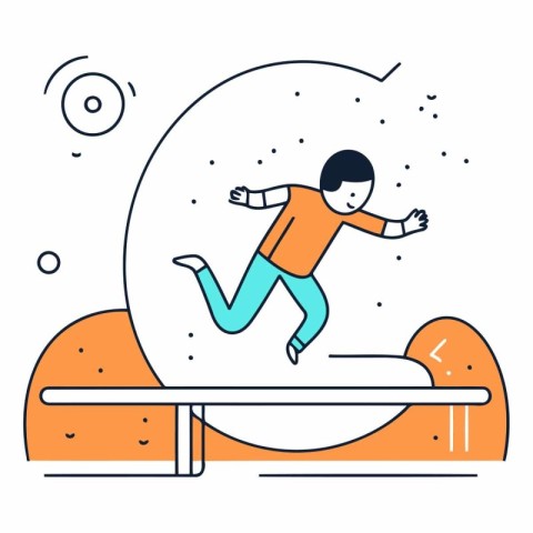 Vector illustration of a man jumping on a ramp. Flat line style