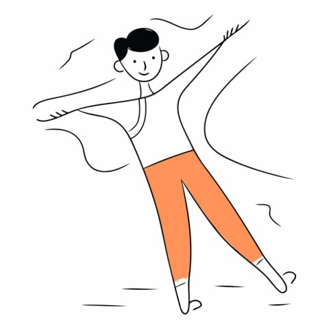 Vector illustration of young man dancing on white background. Li