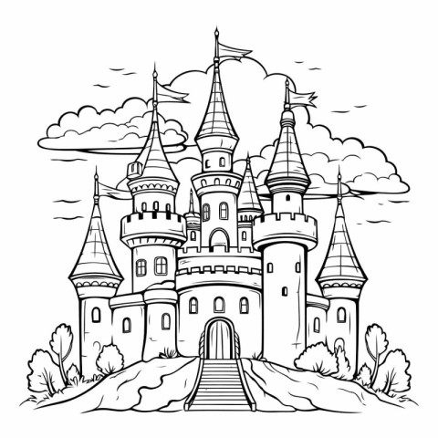 Fairytale castle. Hand drawn vector illustration in doodle style