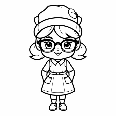 Coloring book for children: girl in a hat and glasses.