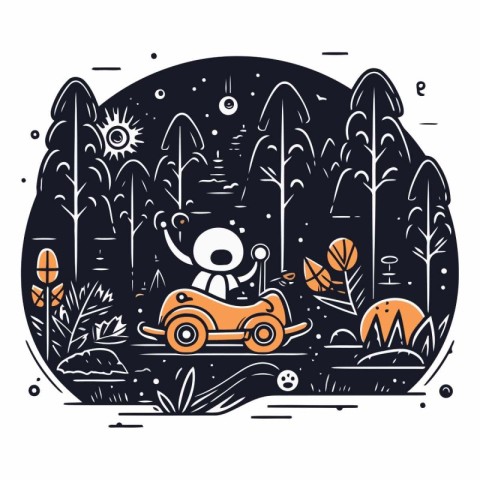 Vector illustration with funny teddy bear riding a motorcycle in