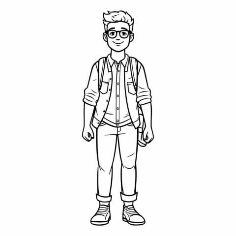 young man with glasses and casual clothes cartoon vector illustr