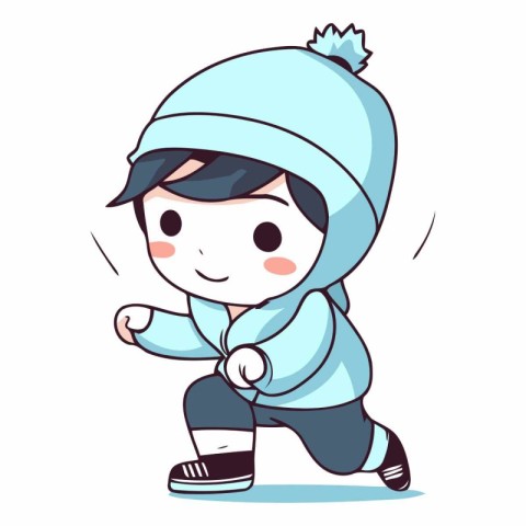 Cute little boy wearing winter clothes. Cartoon style.