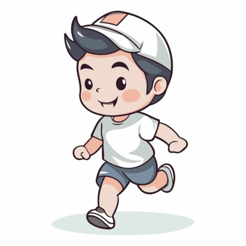 Vector illustration of a boy running on white background. Cartoo